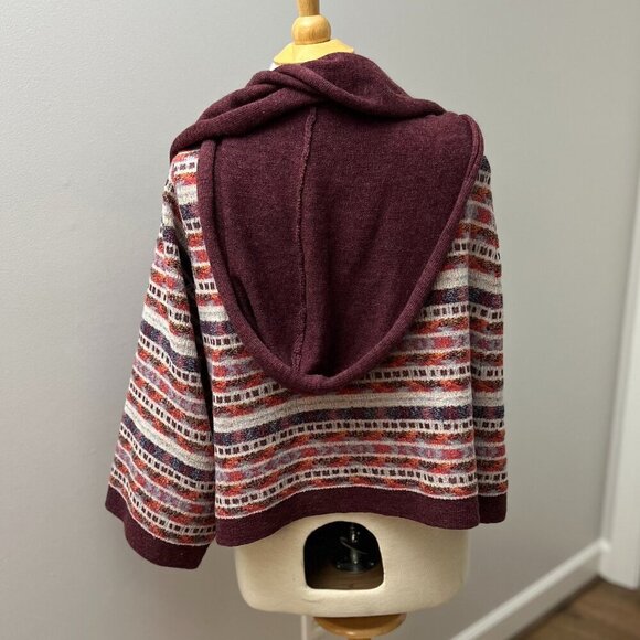 Anthropologie Moth Burgundy Multicolor Hooded Wrap Poncho Scarf Sweater - Picture 11 of 11